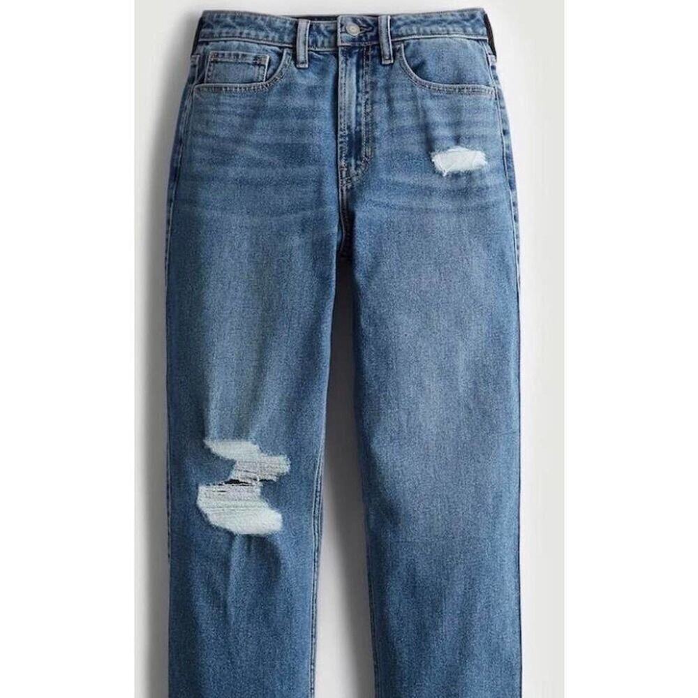 Hollister Co. blue and White high rise vintage straight Jeans Size W34 L 27